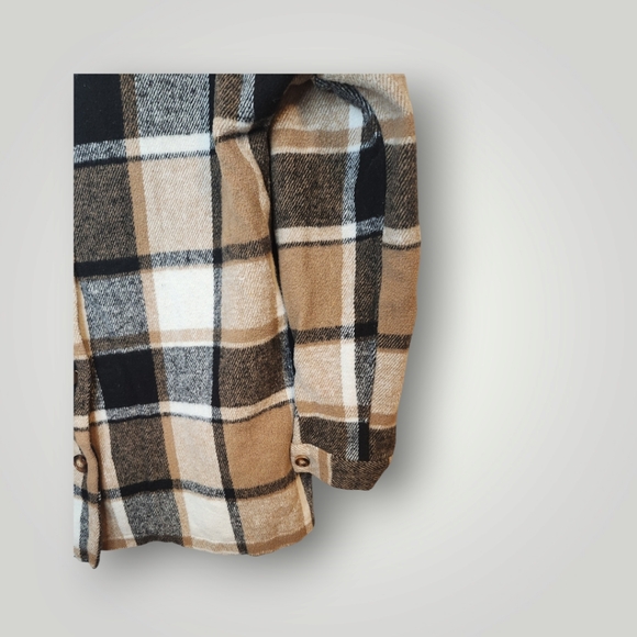 Pretty garden Plaid Flannel Shacket Women Large Brown Button Up Oversize… - Picture 6 of 15